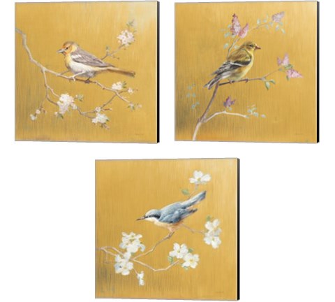 Bird on Gold 3 Piece Canvas Print Set by Danhui Nai
