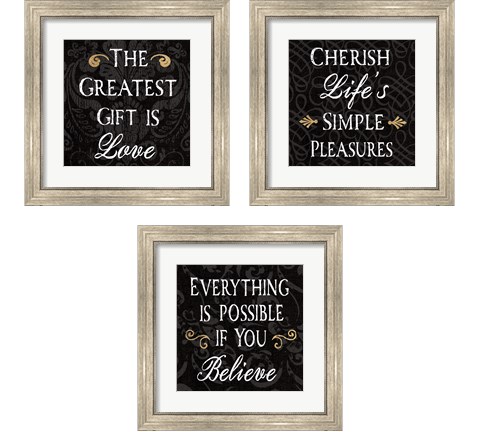 Inspirational Collage on Black 3 Piece Framed Art Print Set by Daphne Brissonnet