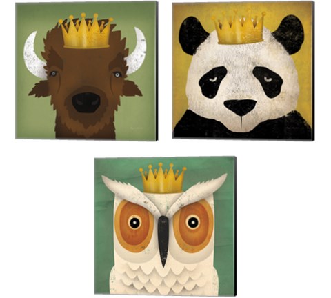 Animal with Crown 3 Piece Canvas Print Set by Laura Marshall