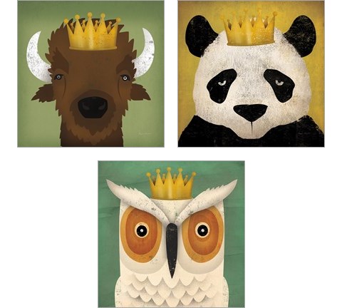 Animal with Crown 3 Piece Art Print Set by Laura Marshall