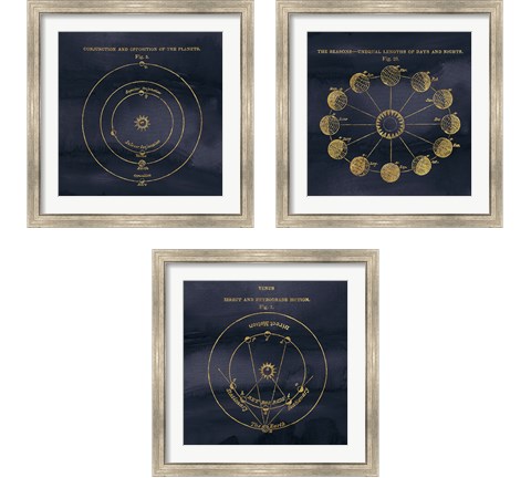 Geography of the Heavens Blue Gold 3 Piece Framed Art Print Set by Wild Apple Portfolio
