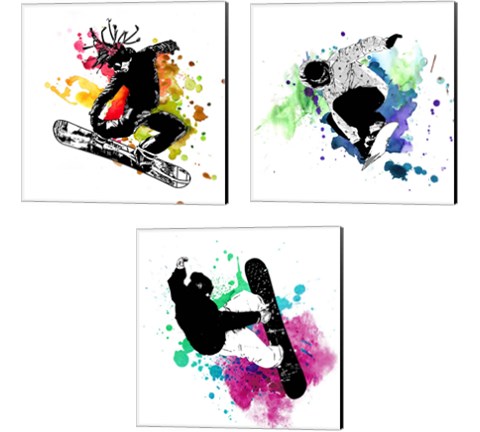 Snowboarder Watercolor Splash 3 Piece Canvas Print Set by Sports Mania