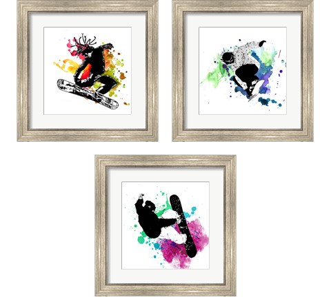 Snowboarder Watercolor Splash 3 Piece Framed Art Print Set by Sports Mania
