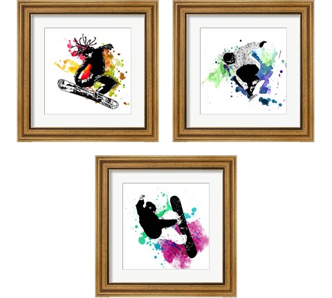 Snowboarder Watercolor Splash 3 Piece Framed Art Print Set by Sports Mania
