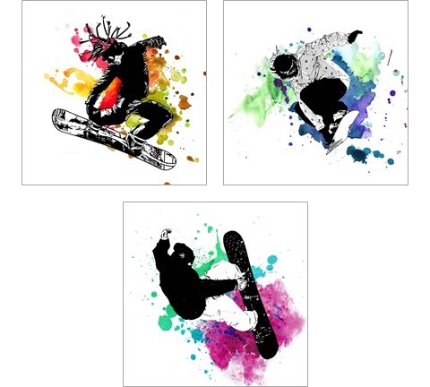Snowboarder Watercolor Splash 3 Piece Art Print Set by Sports Mania