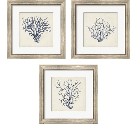 Coral Trio in Indigo 3 Piece Framed Art Print Set by Vision Studio