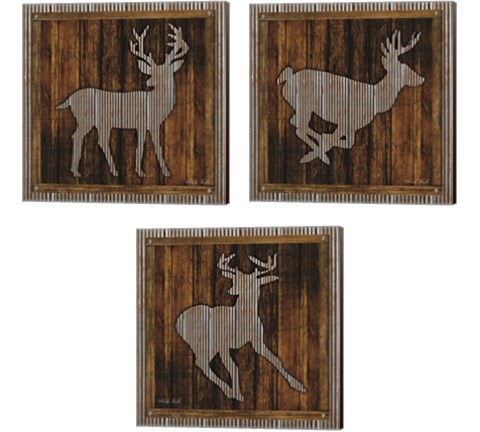 Deer Running 3 Piece Canvas Print Set by Cindy Jacobs
