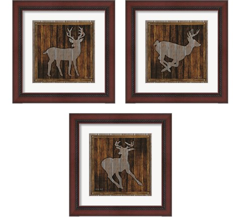 Deer Running 3 Piece Framed Art Print Set by Cindy Jacobs