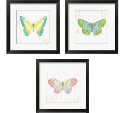 White Barn Butterflies 3 Piece Framed Art Print Set by Sue Schlabach