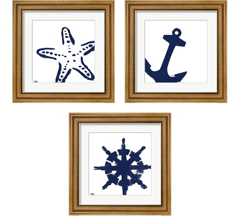Coastal Navy on White 3 Piece Framed Art Print Set by Tiffany Hakimipour