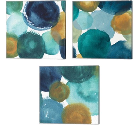 Teal Watermarks Square 3 Piece Canvas Print Set by Elizabeth Medley