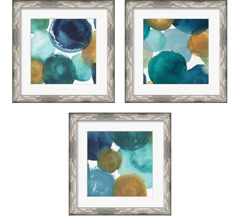 Teal Watermarks Square 3 Piece Framed Art Print Set by Elizabeth Medley