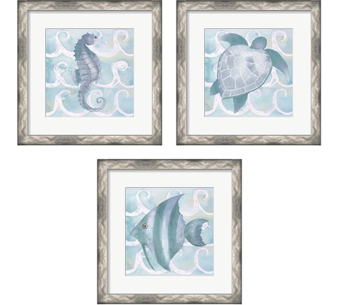 Azure Sea Creatures  3 Piece Framed Art Print Set by Elizabeth Medley