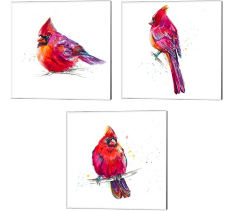 Christmas Cardinal 3 Piece Canvas Print Set by Patricia Pinto
