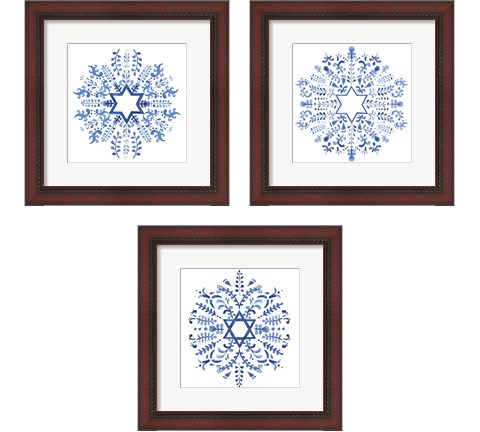 Indigo Hanukkah 3 Piece Framed Art Print Set by Victoria Borges