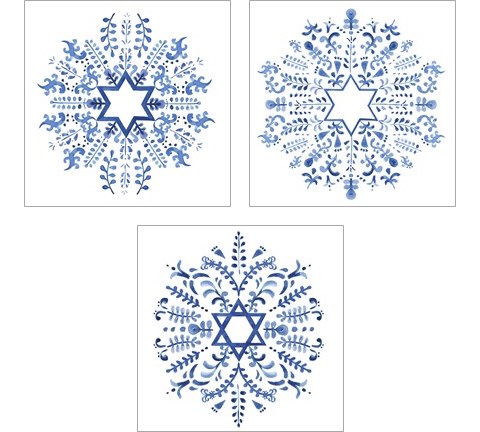 Indigo Hanukkah 3 Piece Art Print Set by Victoria Borges