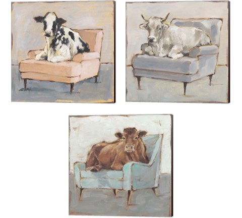 Moo-ving In 3 Piece Canvas Print Set by Ethan Harper