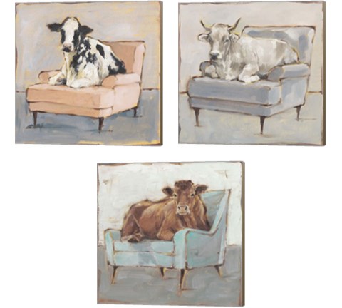Moo-ving In 3 Piece Canvas Print Set by Ethan Harper