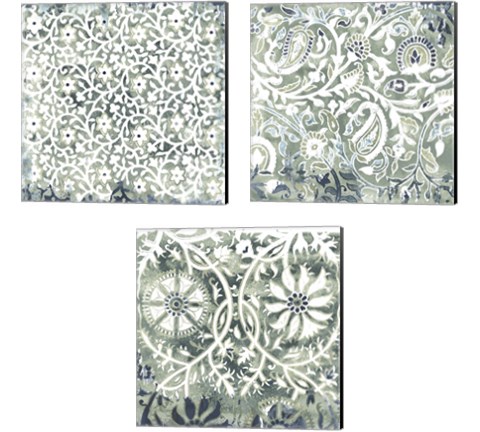 Flower Stone Tile 3 Piece Canvas Print Set by June Erica Vess