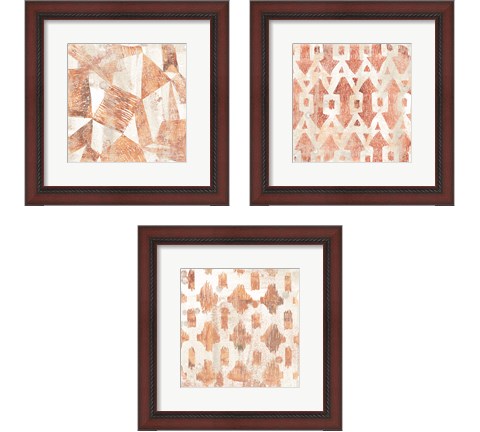 Red Earth Textile 3 Piece Framed Art Print Set by June Erica Vess