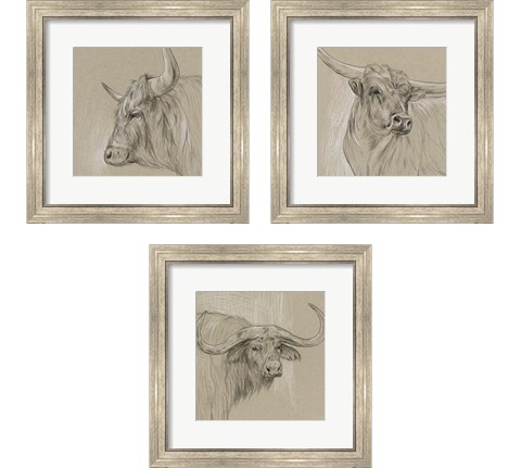 Bison Sketch 3 Piece Framed Art Print Set by Melissa Wang