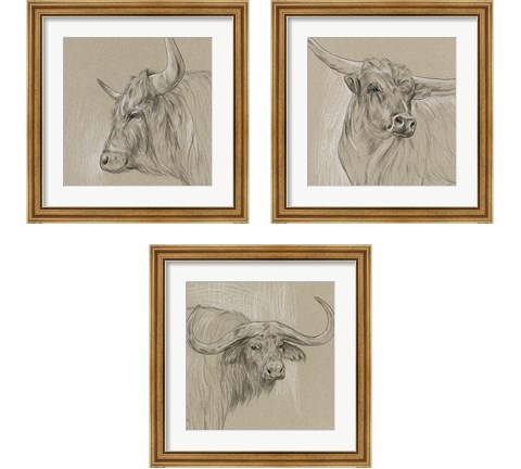 Bison Sketch 3 Piece Framed Art Print Set by Melissa Wang
