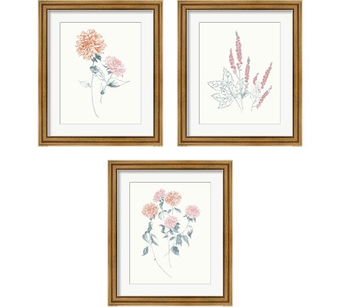 Flowers on White Contemporary Bright 3 Piece Framed Art Print Set by Wild Apple Portfolio
