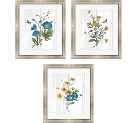 Botanical Bouquet on Wood 3 Piece Framed Art Print Set by Wild Apple Portfolio