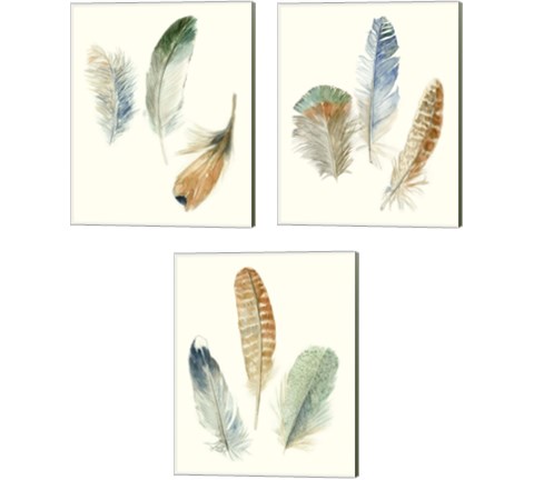 Watercolor Feathers 3 Piece Canvas Print Set by Megan Meagher