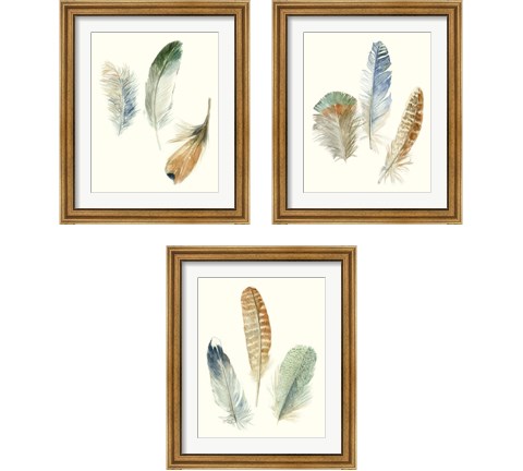 Watercolor Feathers 3 Piece Framed Art Print Set by Megan Meagher