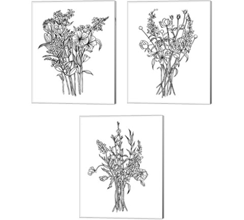 Black & White Bouquet 3 Piece Canvas Print Set by Emma Scarvey