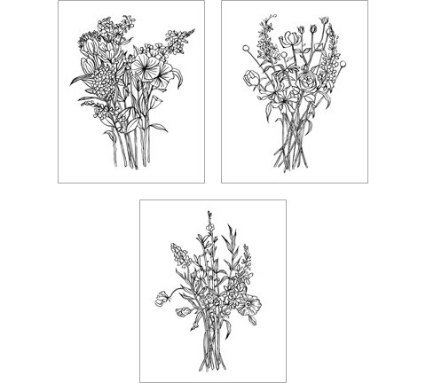 Black & White Bouquet 3 Piece Art Print Set by Emma Scarvey
