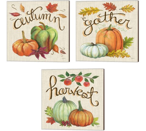Autumn Harvest Linen 3 Piece Canvas Print Set by Mary Urban