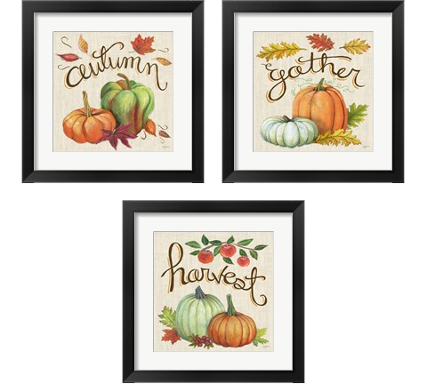 Autumn Harvest Linen 3 Piece Framed Art Print Set by Mary Urban