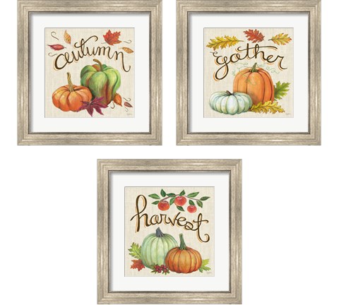 Autumn Harvest Linen 3 Piece Framed Art Print Set by Mary Urban