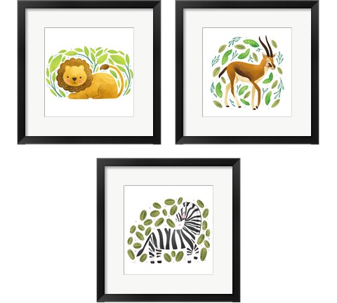 Safari Cuties  3 Piece Framed Art Print Set by Noonday Design