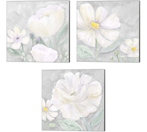 Peaceful Repose Floral on Gray  3 Piece Canvas Print Set by Tara Reed