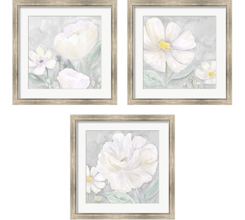Peaceful Repose Floral on Gray  3 Piece Framed Art Print Set by Tara Reed