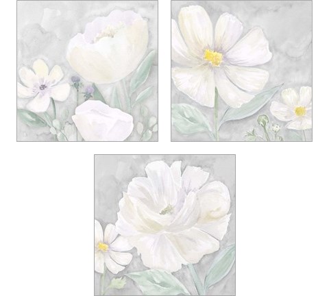 Peaceful Repose Floral on Gray  3 Piece Art Print Set by Tara Reed