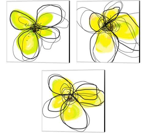 Yellow Petals One 3 Piece Canvas Print Set by Jan Weiss