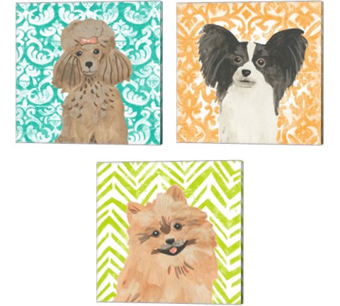Parlor Pooches 3 Piece Canvas Print Set by June Erica Vess
