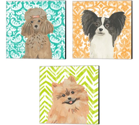 Parlor Pooches 3 Piece Canvas Print Set by June Erica Vess