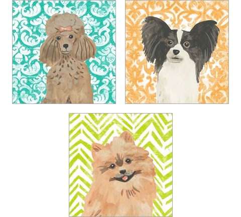 Parlor Pooches 3 Piece Art Print Set by June Erica Vess