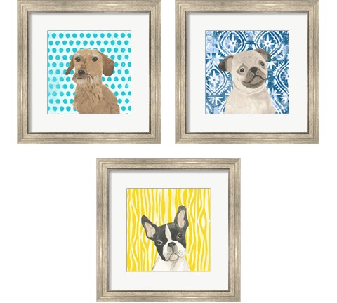 Parlor Pooches 3 Piece Framed Art Print Set by June Erica Vess