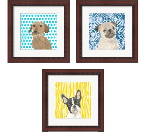 Parlor Pooches 3 Piece Framed Art Print Set by June Erica Vess