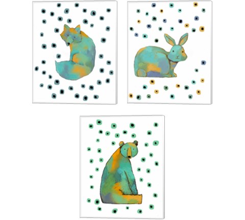 Polka Dot Watercolor Animals 3 Piece Canvas Print Set by Judi Bagnato