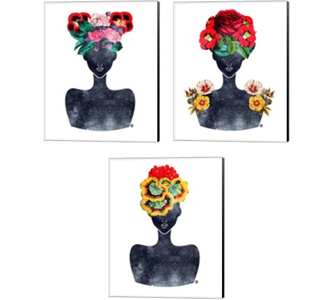 Flower Crown Silhouette 3 Piece Canvas Print Set by Tabitha Brown