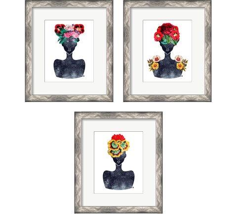 Flower Crown Silhouette 3 Piece Framed Art Print Set by Tabitha Brown