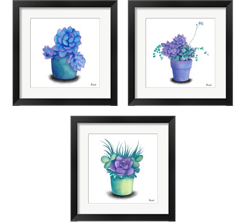 Turquoise Succulents 3 Piece Framed Art Print Set by Bannarot