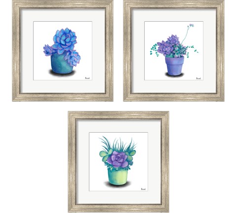 Turquoise Succulents 3 Piece Framed Art Print Set by Bannarot
